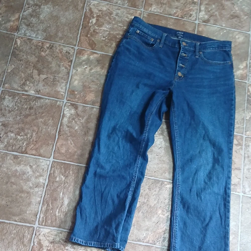 J. Crew Dark Blue Mid-rise Flare Crop  Button Fly Womens Size 30 - Picture 2 of 5